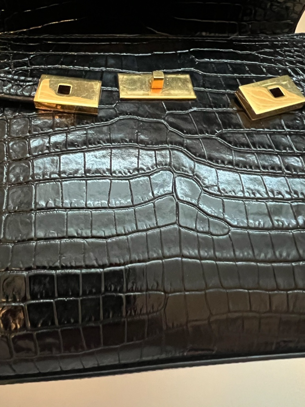 YSL Small Manhattan in Black Croc-Embossed Leather - Picture 8 of 16